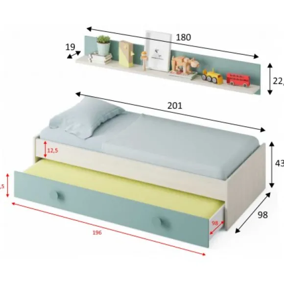 Cama Nido con estante Morón