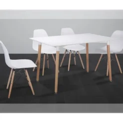 Conjunto mesa rect y 4 sillas Dinamarca blanco