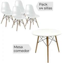 Conjunto mesa redonda y 4 sillas Dinamarca blanco