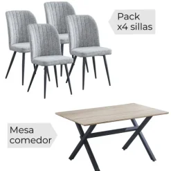 Conjunto mesa Royce W + 4 sillas Rory