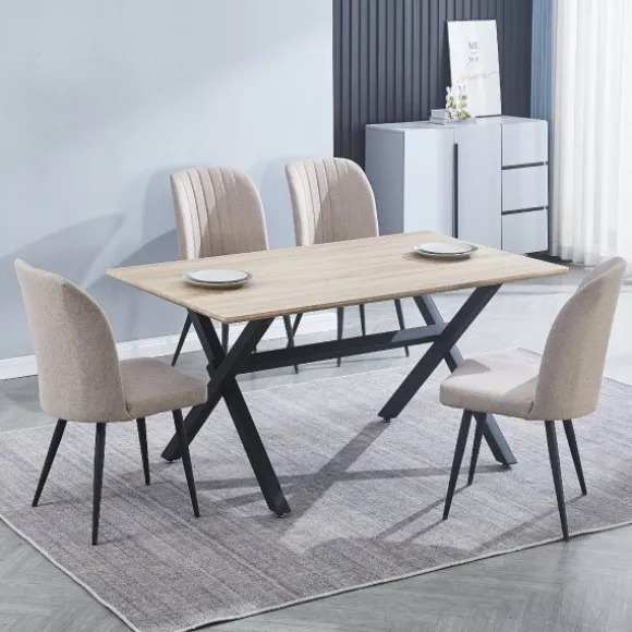 Conjunto mesa Royce W + 4 sillas Rory