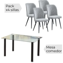 Conjunto mesa Yuri negra + 4 sillas Rory