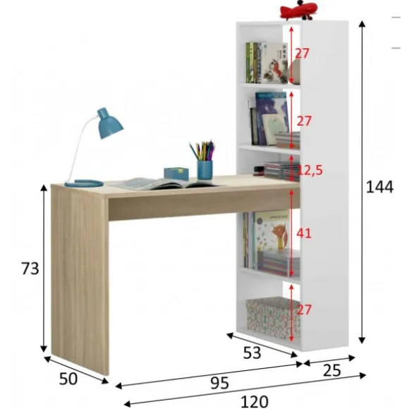 Mesa + estantería Gio blanco-roble