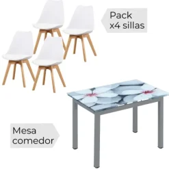 Mesa extensible Flores + 4 sillas Fina