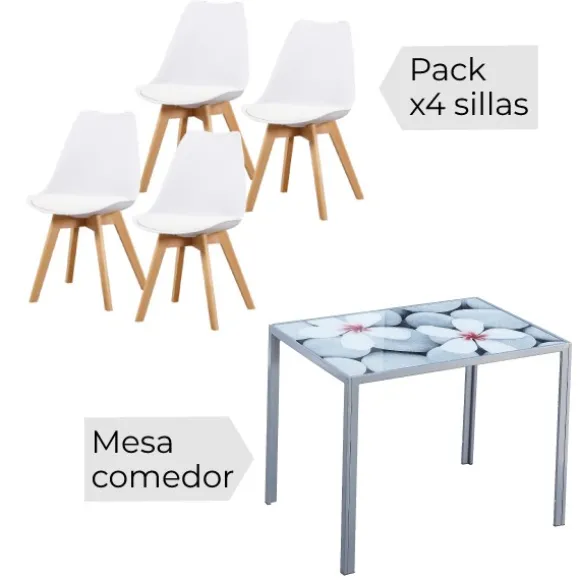Mesa fija Flores + 4 sillas Fina